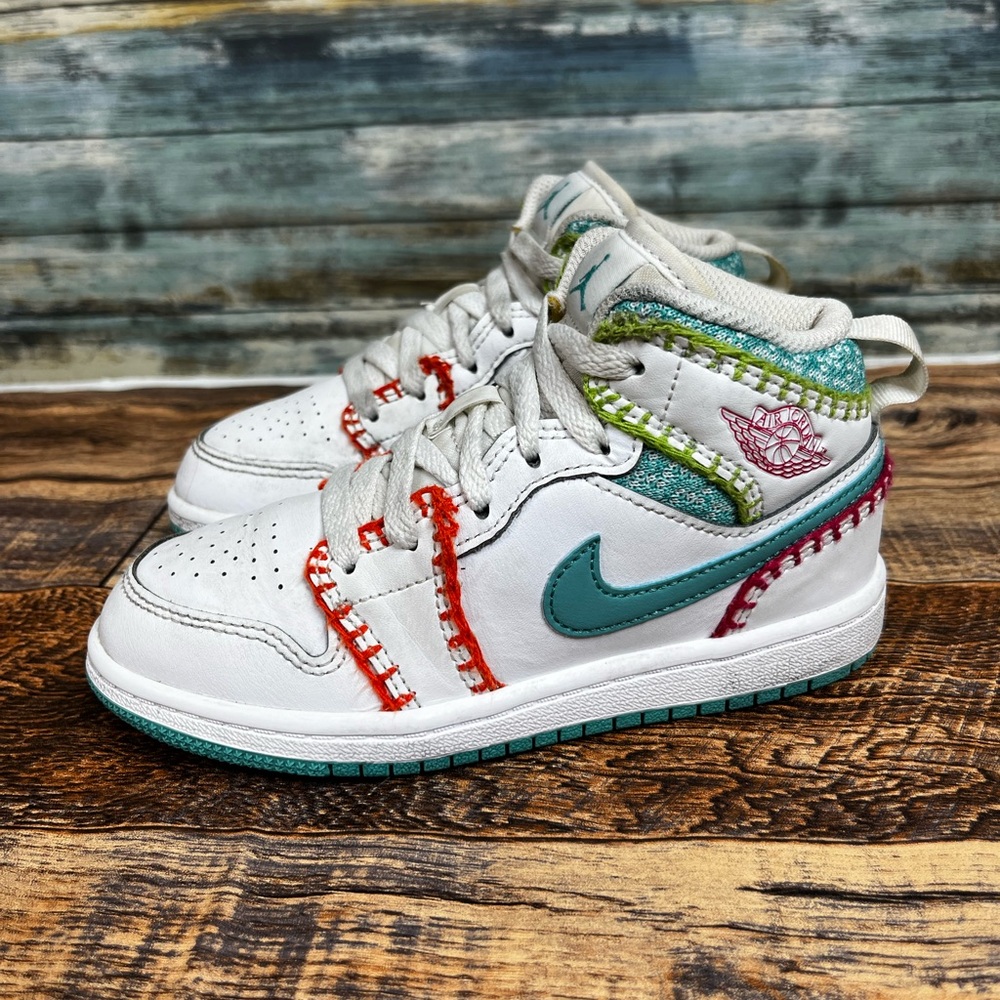 Jordan Kids White Teal Pink Accent Sneakers